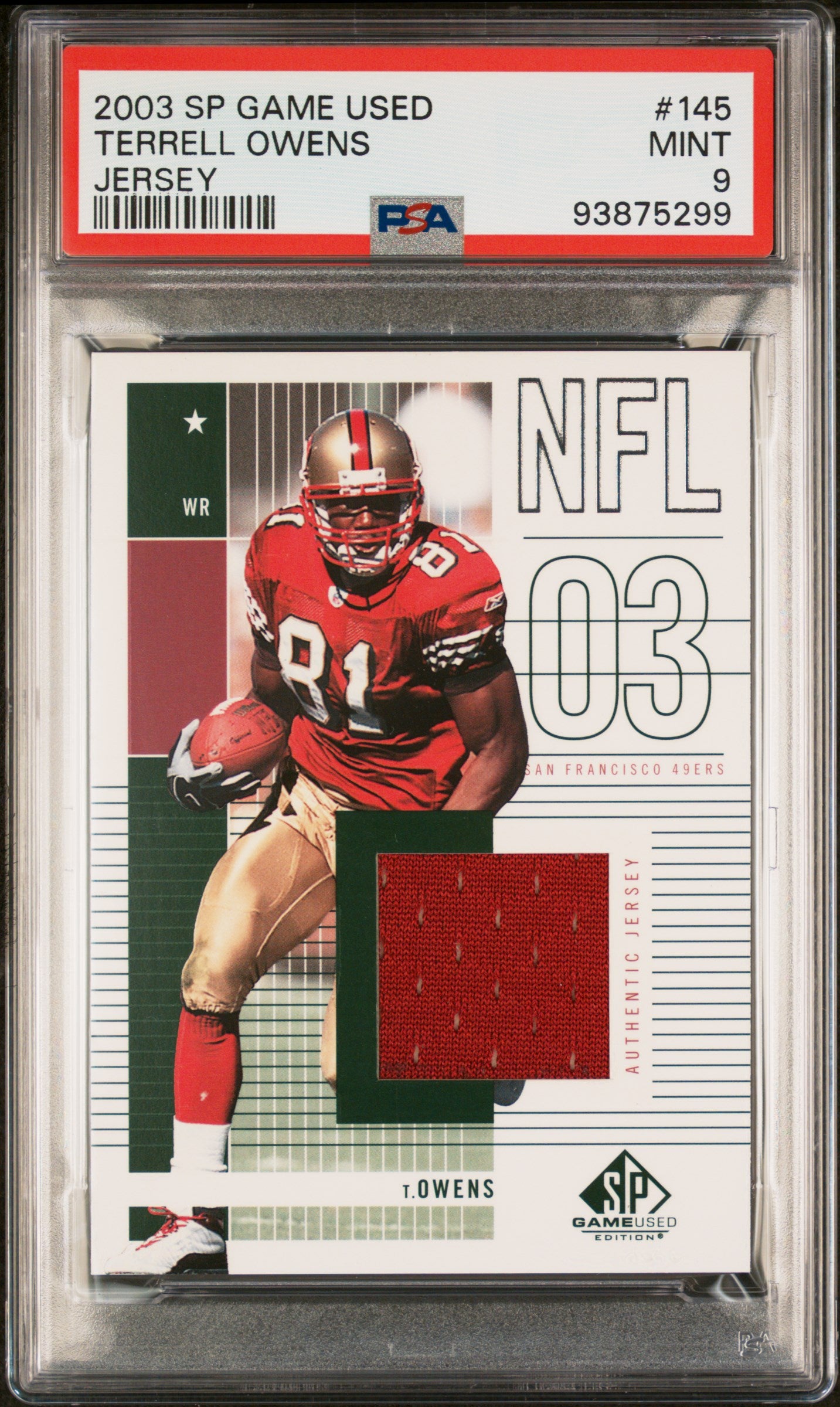 2003 Sp Game Used #145 Terrell Owens Jersey PSA 9 GAME USED 49ers