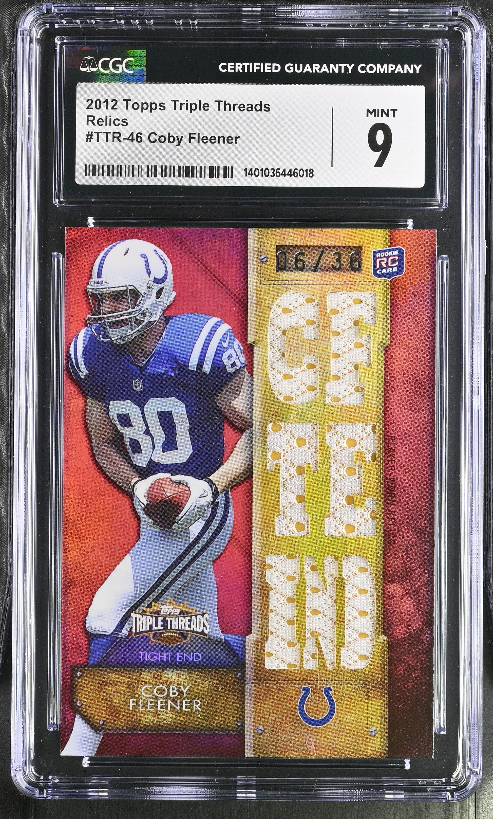 2012 Triple Threads #TTR-46 Coby Fleener Relics /36 CGC 9