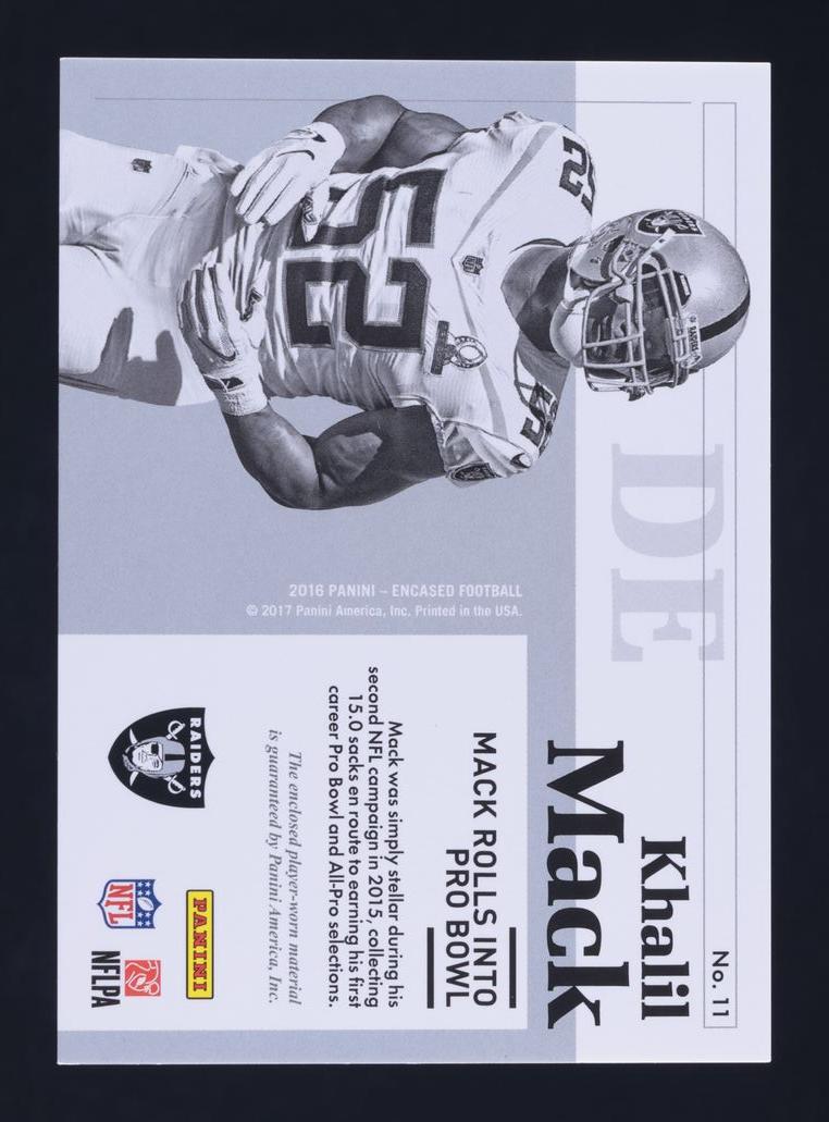 2016 Panini Encased #11 Khalil Mack Pro Bowl Jumbo Materials Sapphire /25