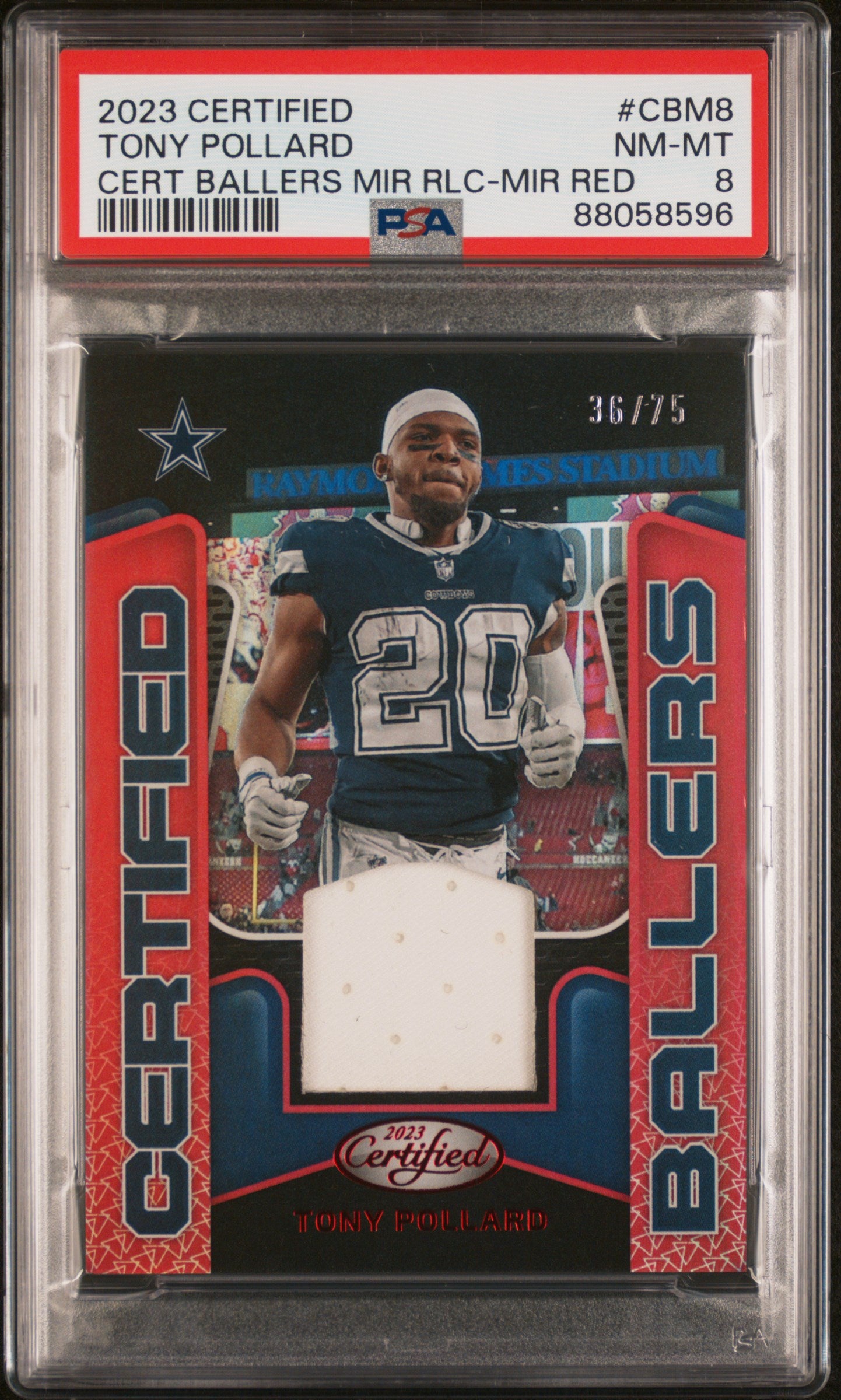 2023 Panini Certified Ballers Mirror Relic #CBM8 Tony Pollard Red /75 PSA 8