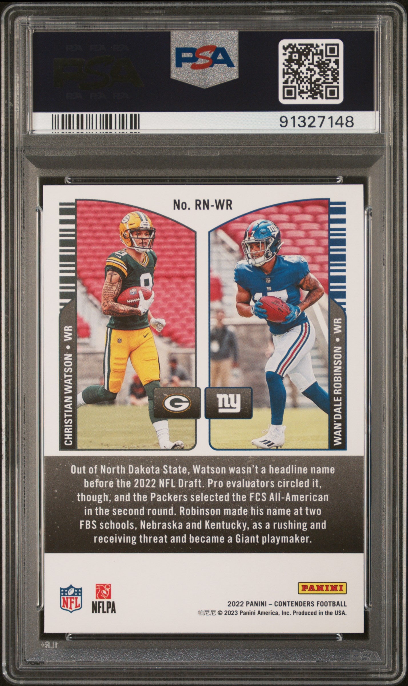 2022 Panini Contenders Round Numbers RC #RNWR Watson/Robinson Emerald PSA 9