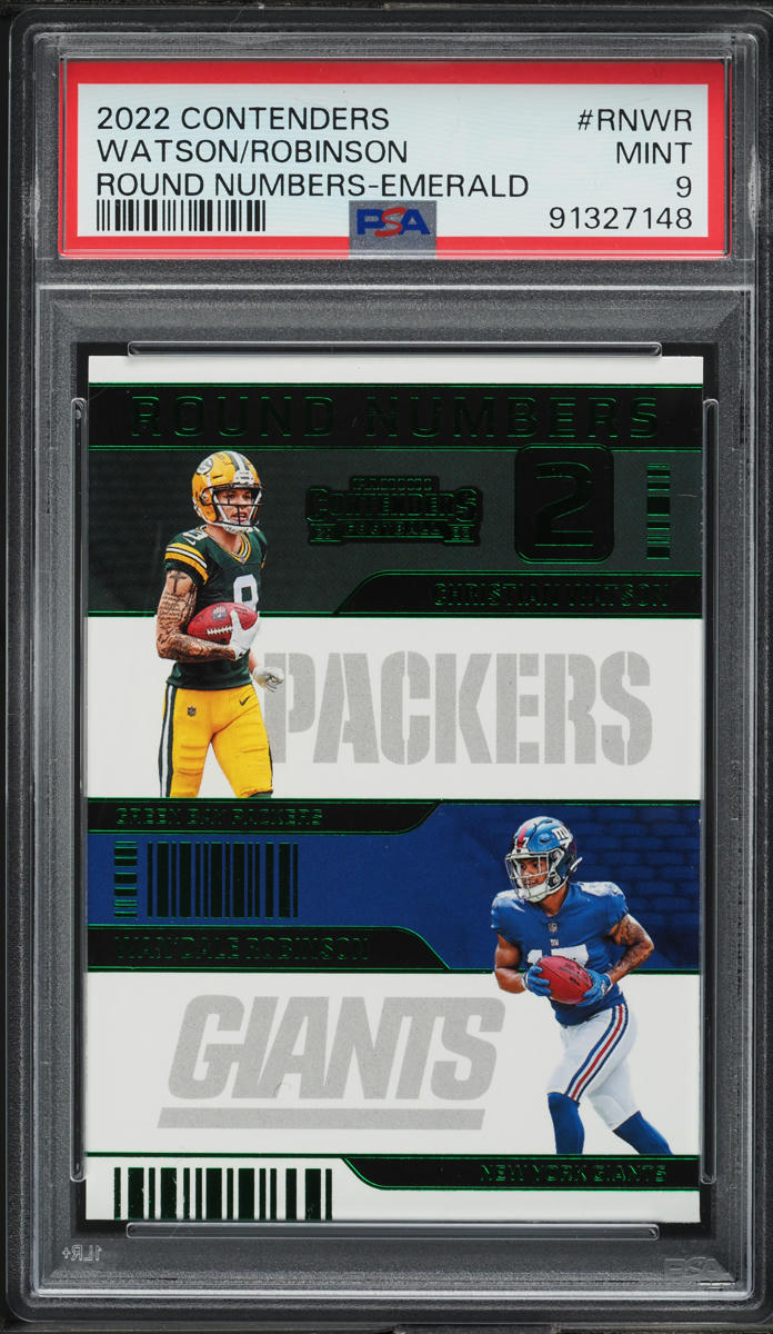 2022 Panini Contenders Round Numbers RC #RNWR Watson/Robinson Emerald PSA 9