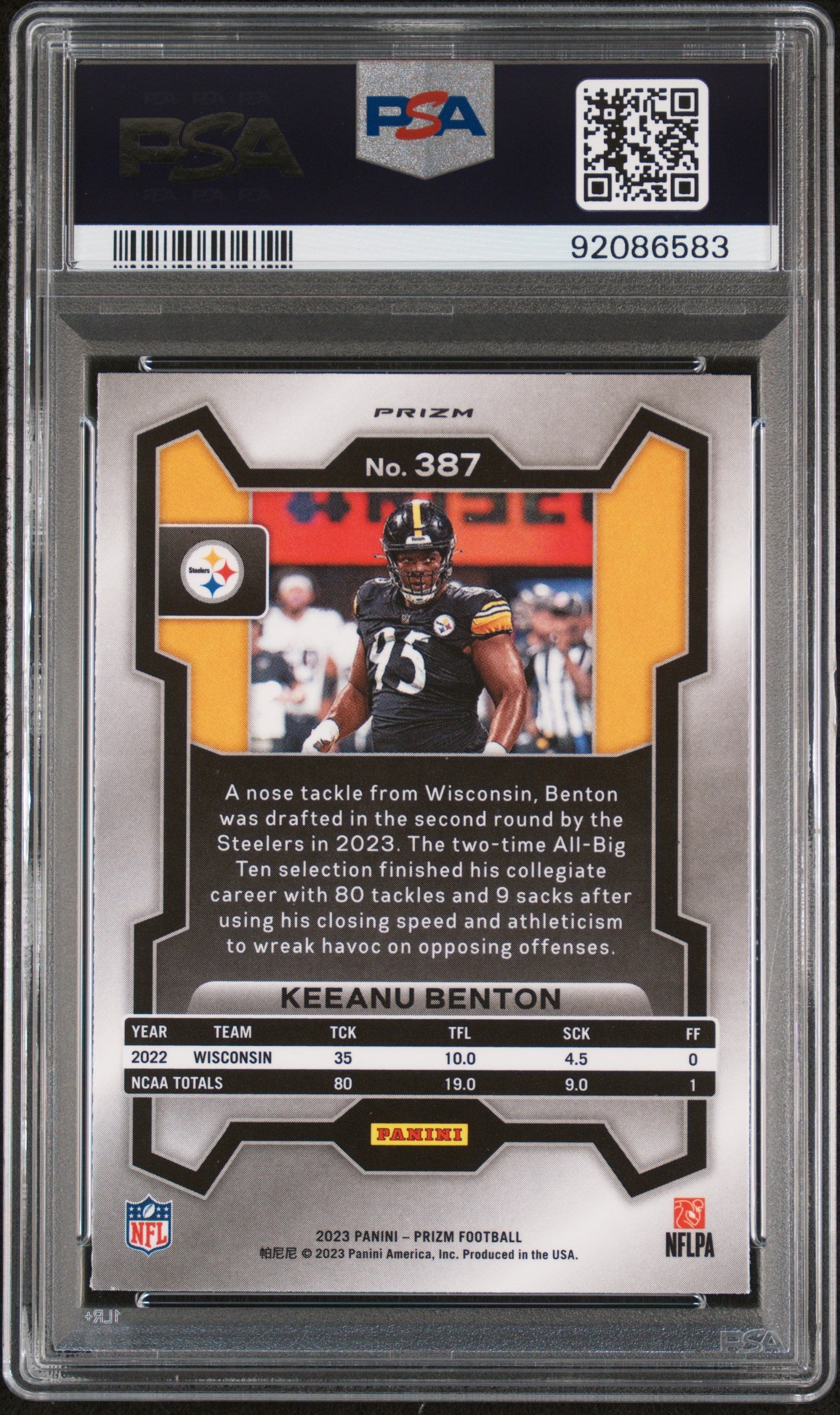 2023 Panini Prizm #387 Keeanu Benton Red PSA 9 Steelers RC
