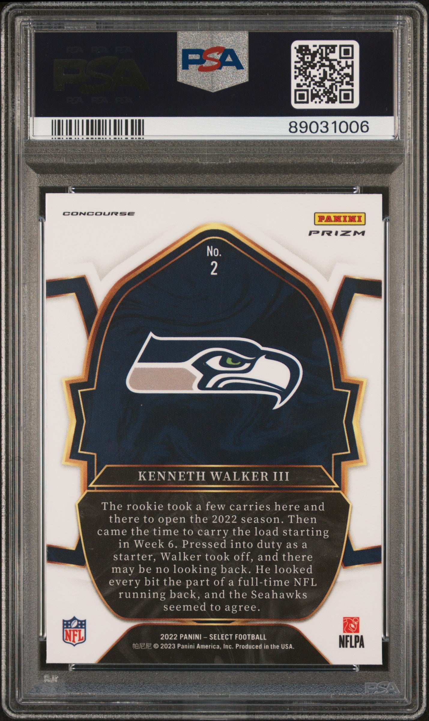 2022 Panini Select #2 Kenneth Walker III Silver Prizm PSA 9 RC Rookie Seahawks