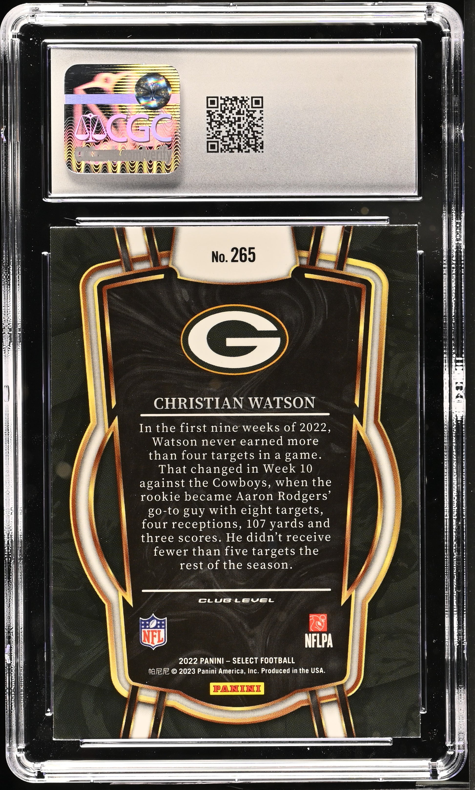 2022 Panini Select #265 Christian Watson CGC 10 RC Rookie Packers