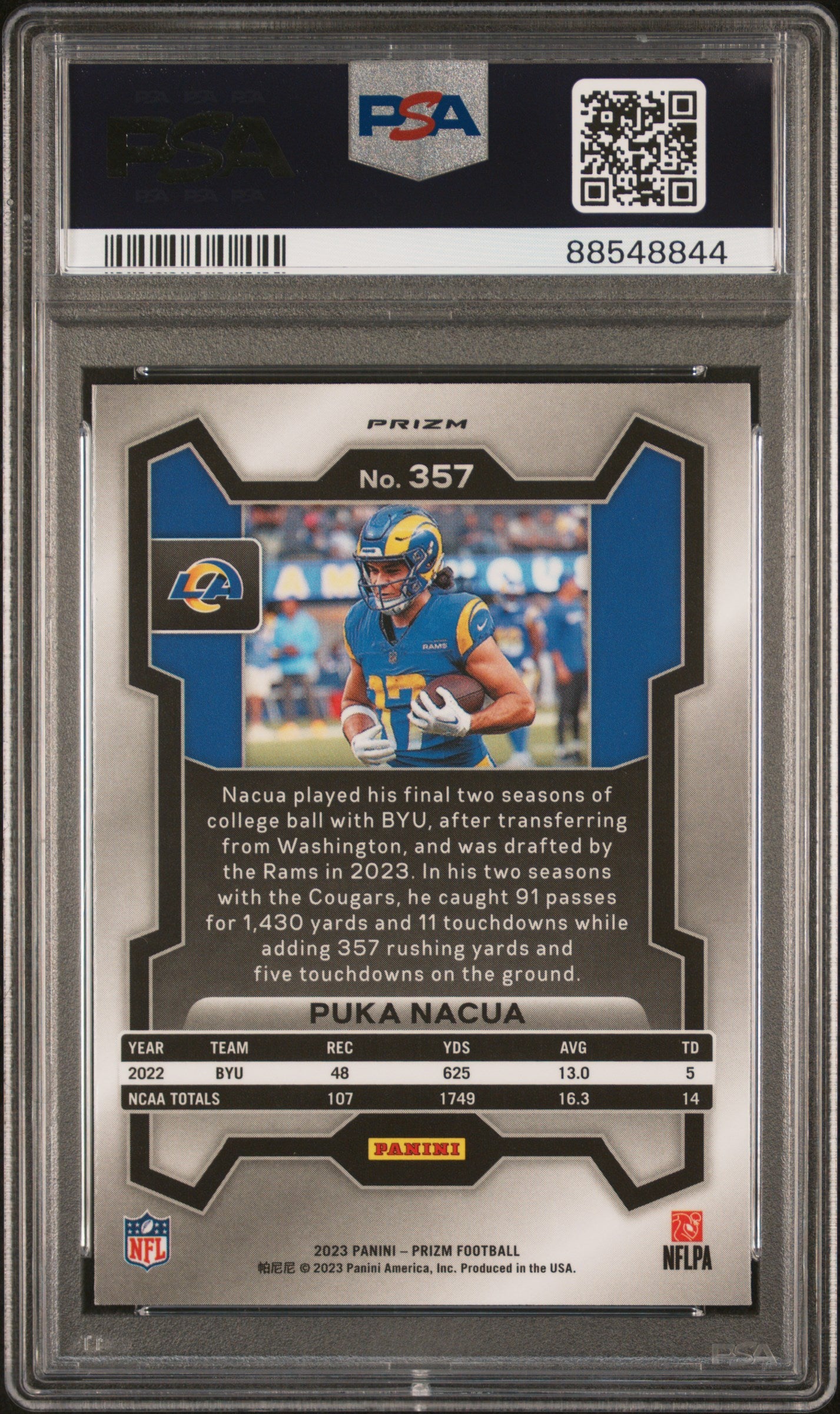 2023 Panini Prizm #357 Puka Nacua Green Wave PSA 10 RC Rookie