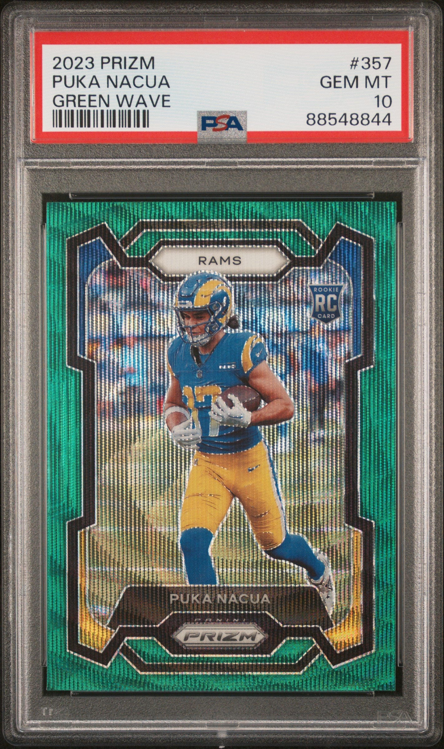 2023 Panini Prizm #357 Puka Nacua Green Wave PSA 10 RC Rookie