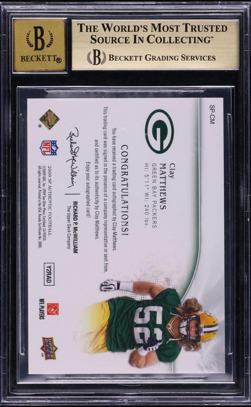 2009 SP Authentic #SP-CM Clay Matthews RC Authentics Autographs BGS 9.5