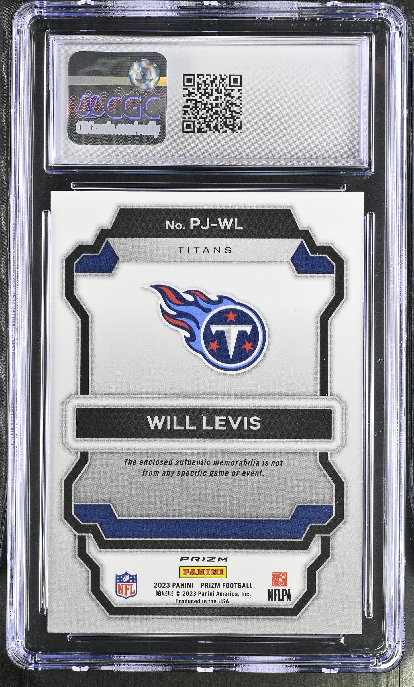 2023 Panini Prizm #PJ-WL Will Levis Premier Jerseys CGC 9 RC Rookie Titans