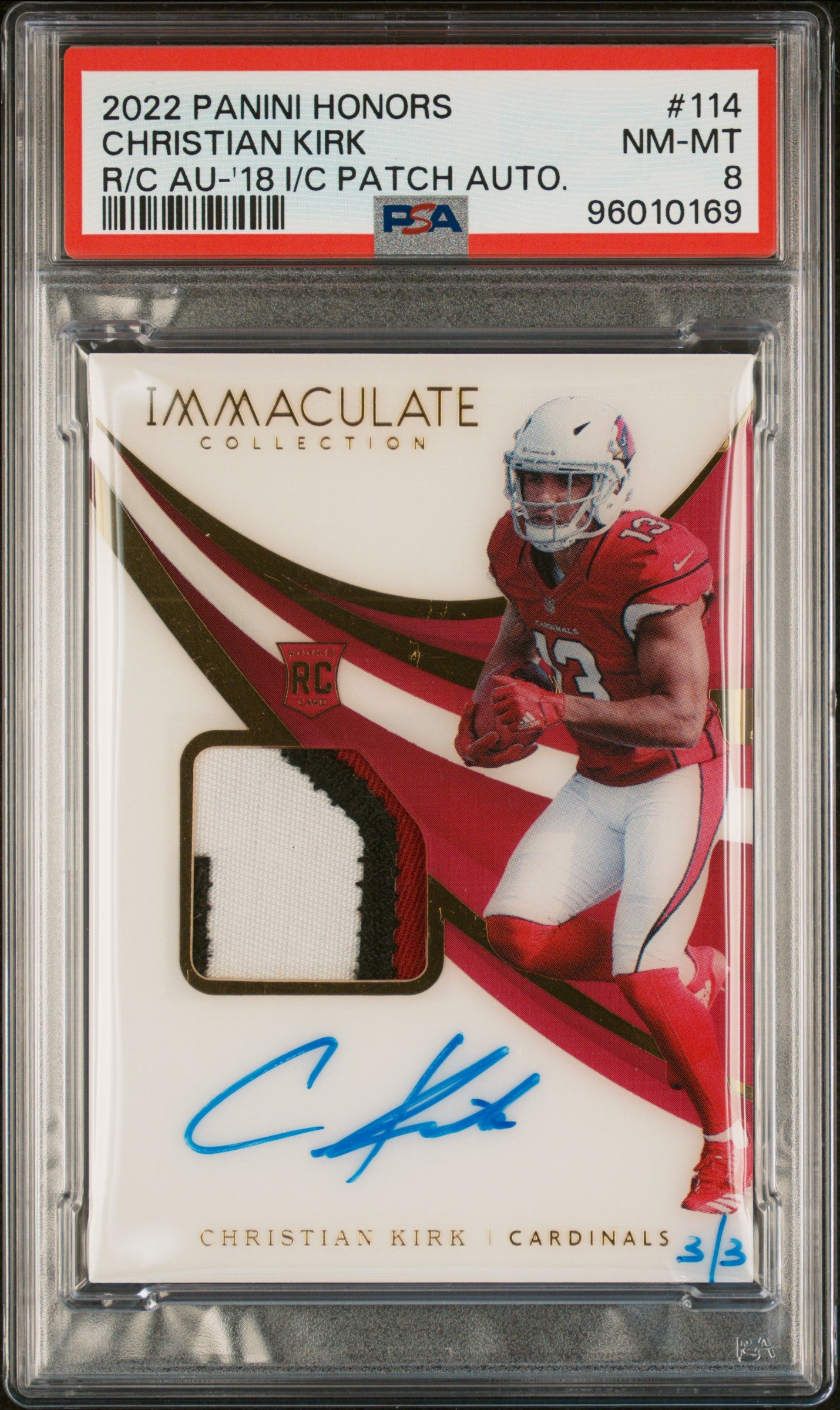 2022 Panini Honors Recollection Immaculate #114 Christian Kirk RC Auto 3/3 PSA 8