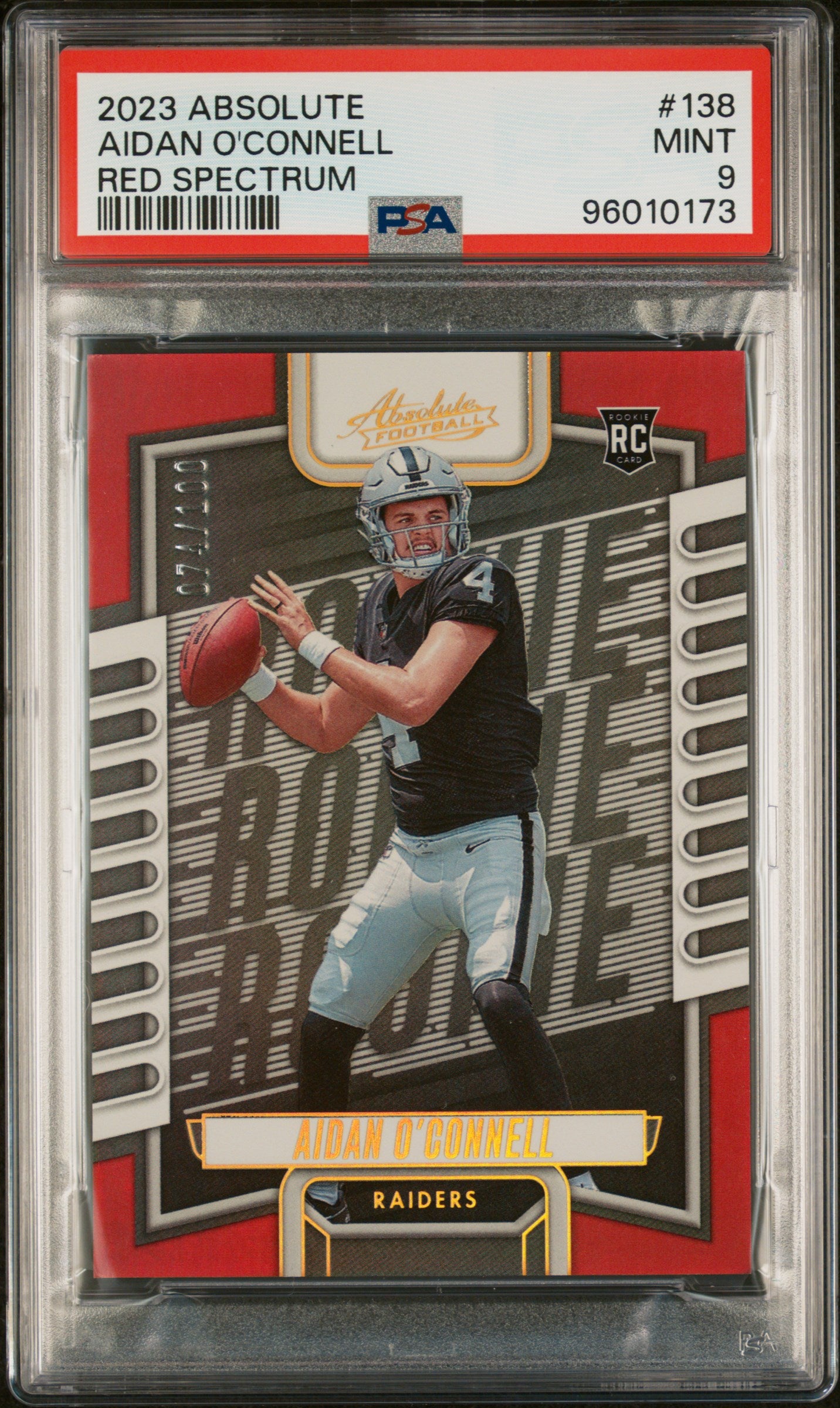 2023 Panini Absolute #138 Aidan O'Connell RC Spectrum Red PSA 9 #/100