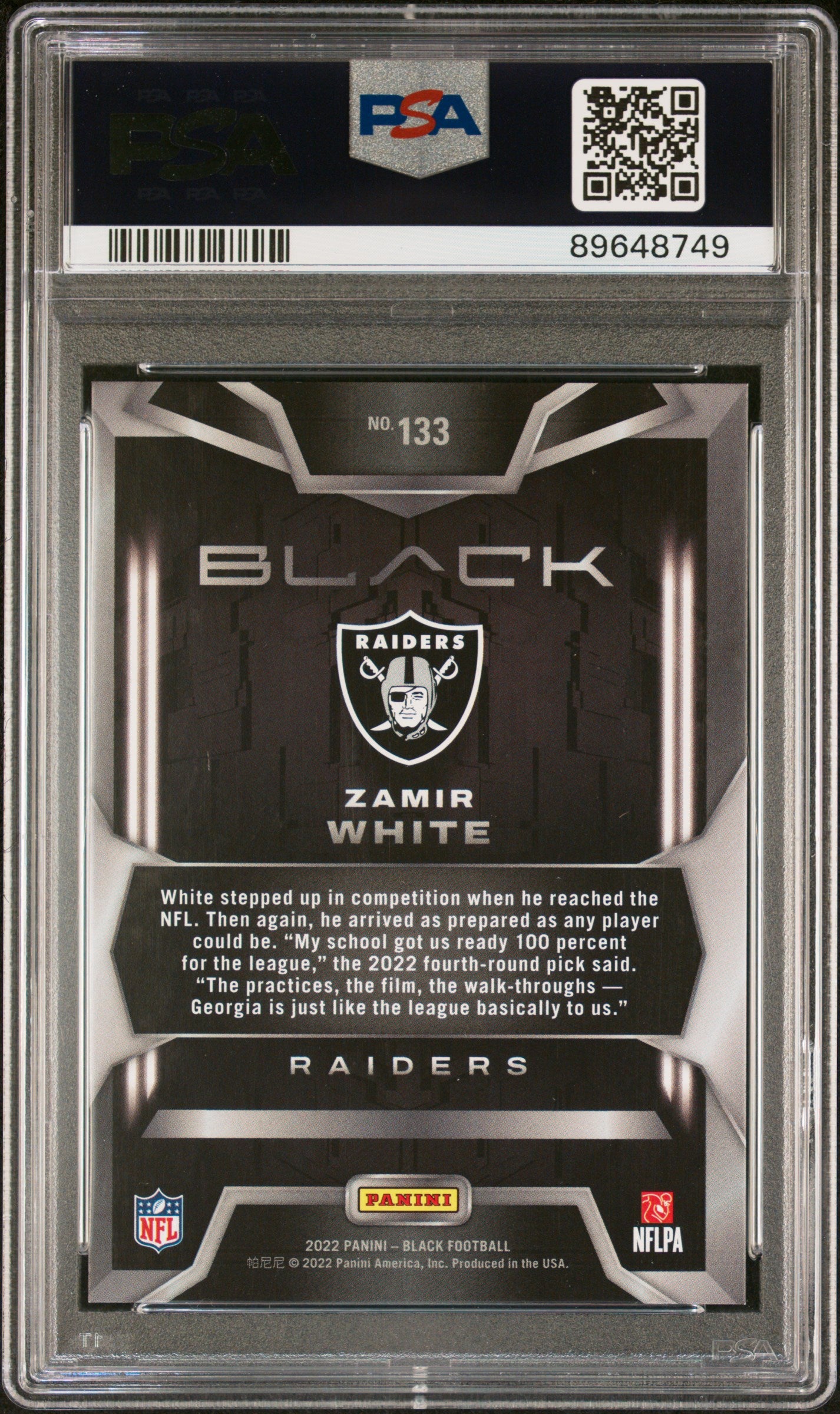 2022 Panini Black #133 Zamir White 6/10 RC Emerald PSA 10 Raiders