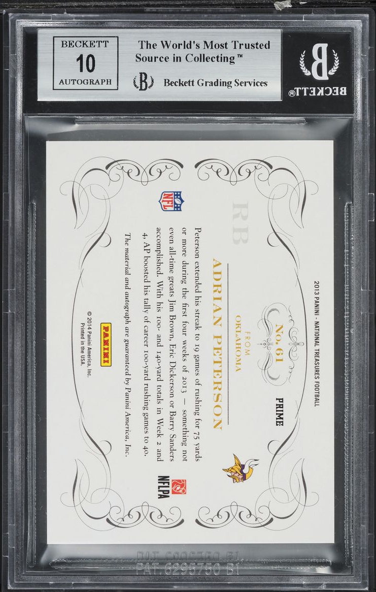 201 National Treasures #61 Adrian Peterson /10 Century Auto Patch Black BGS 9