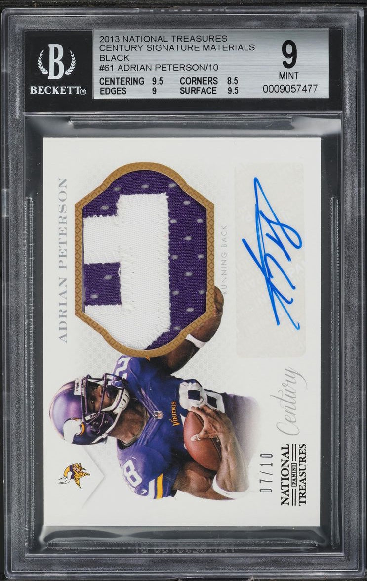 201 National Treasures #61 Adrian Peterson /10 Century Auto Patch Black BGS 9