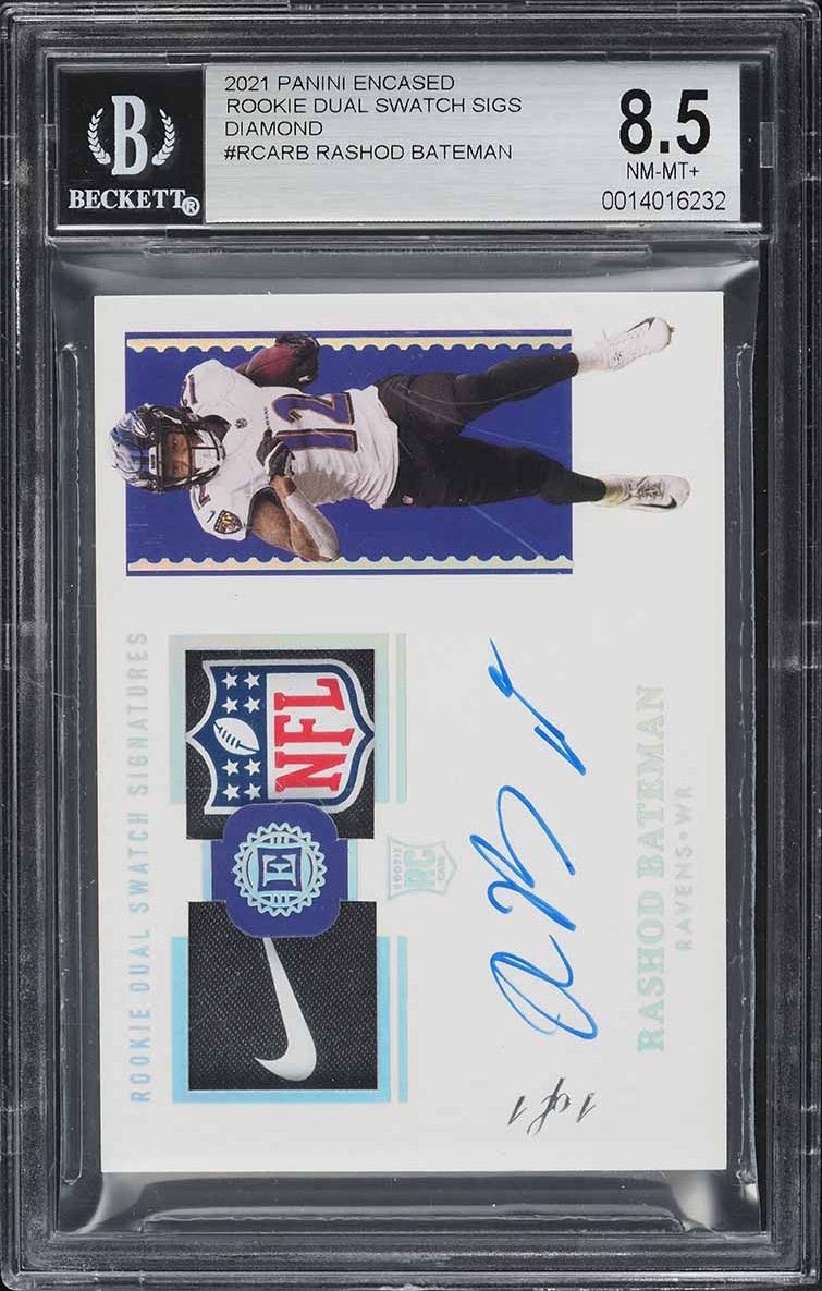 2021 Encased #RCA-RB Rashod Bateman 1/1 RC Dual Swatch Auto Diamond BGS 8.5