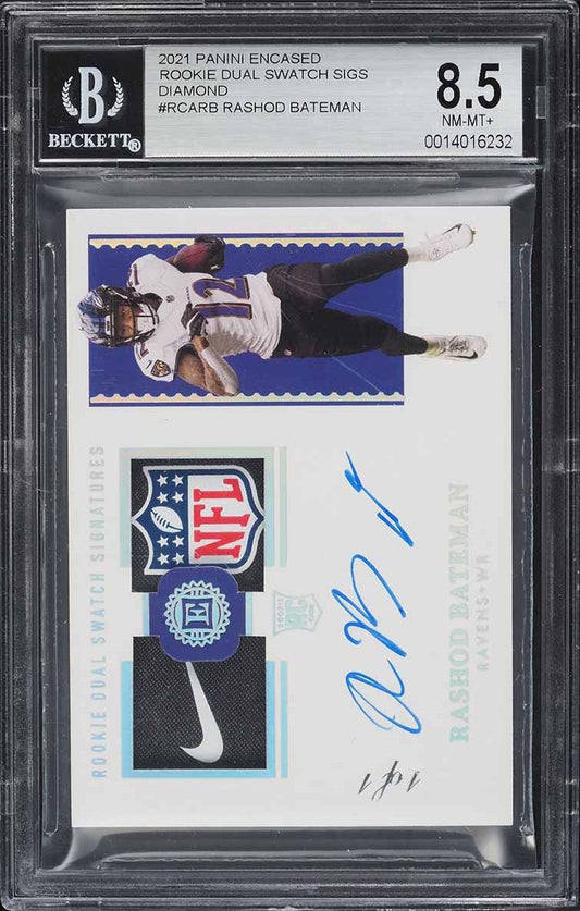 2021 Encased #RCA-RB Rashod Bateman 1/1 RC Dual Swatch Auto Diamond BGS 8.5