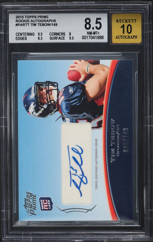 2010 Topps Prime #PAR-TT Tim Tebow Rookie Autographs BGS 8.5 #/149