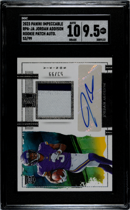 2023 Panini Impeccable #RPA-JA Jordan Addison /99 Rookie Patch Autos SGC 9.5