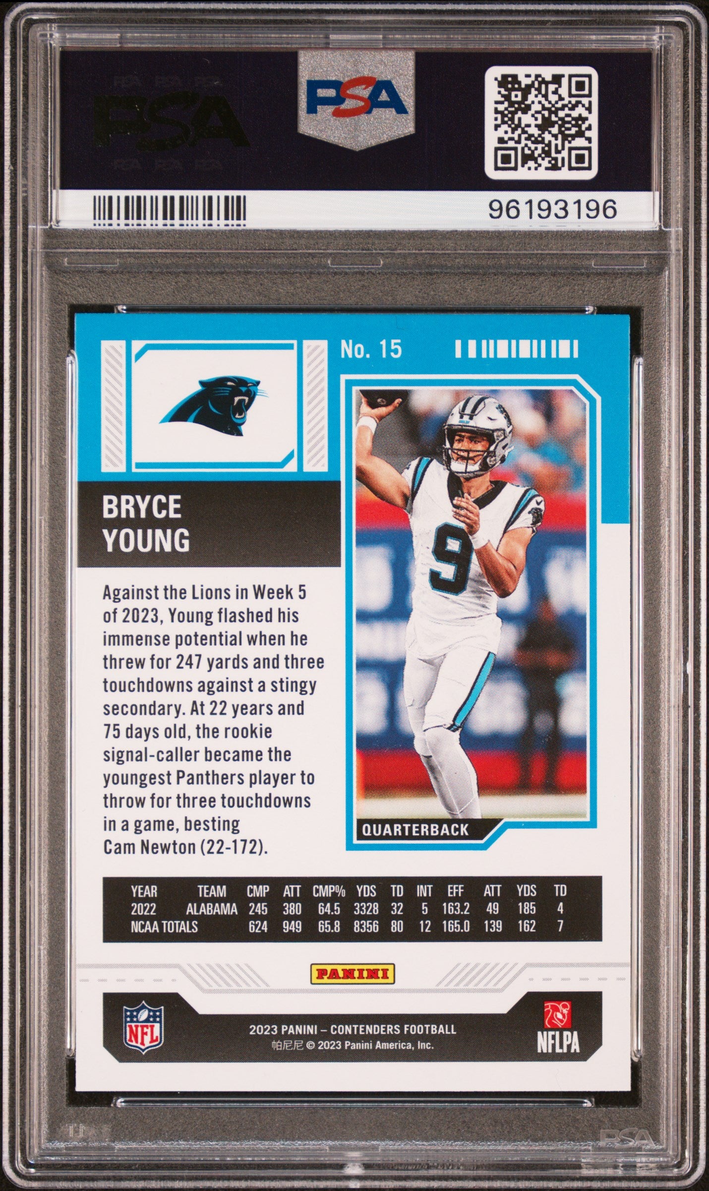 2023 Panini Contenders #15 Bryce Young PSA 10 RC Rookie