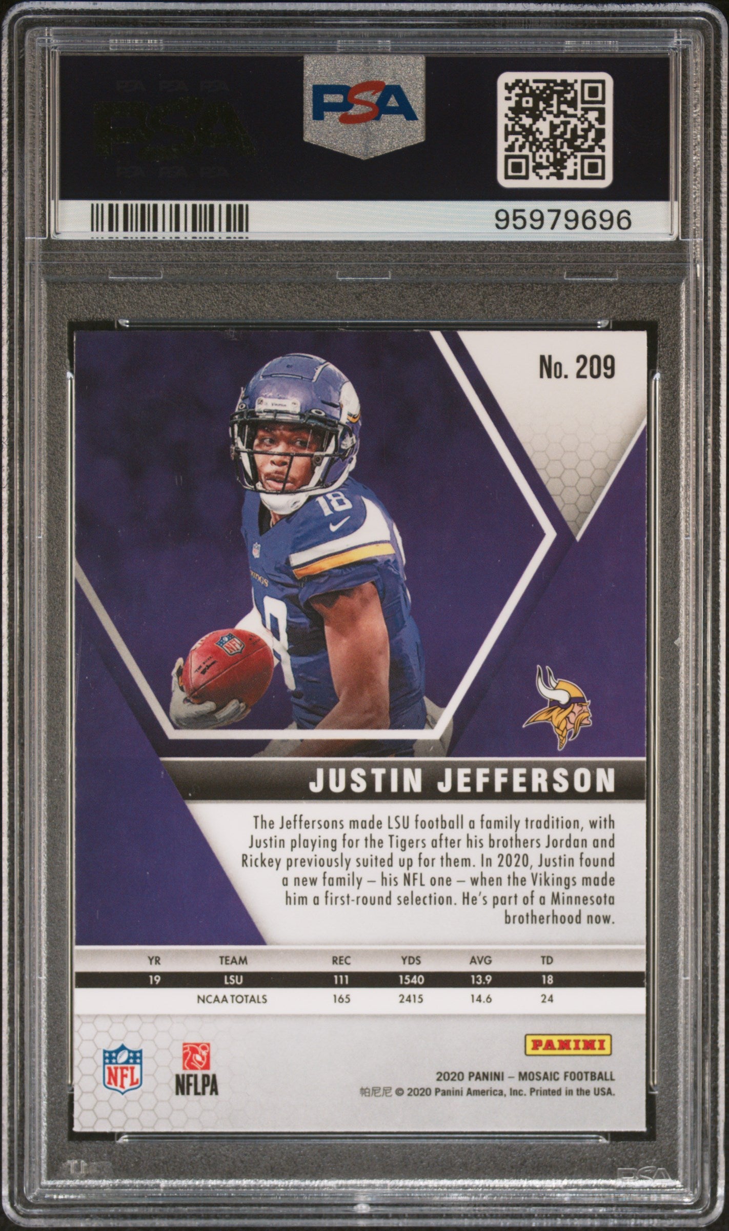 2020 Panini Mosaic #209 Justin Jefferson PSA 10 RC Rookie