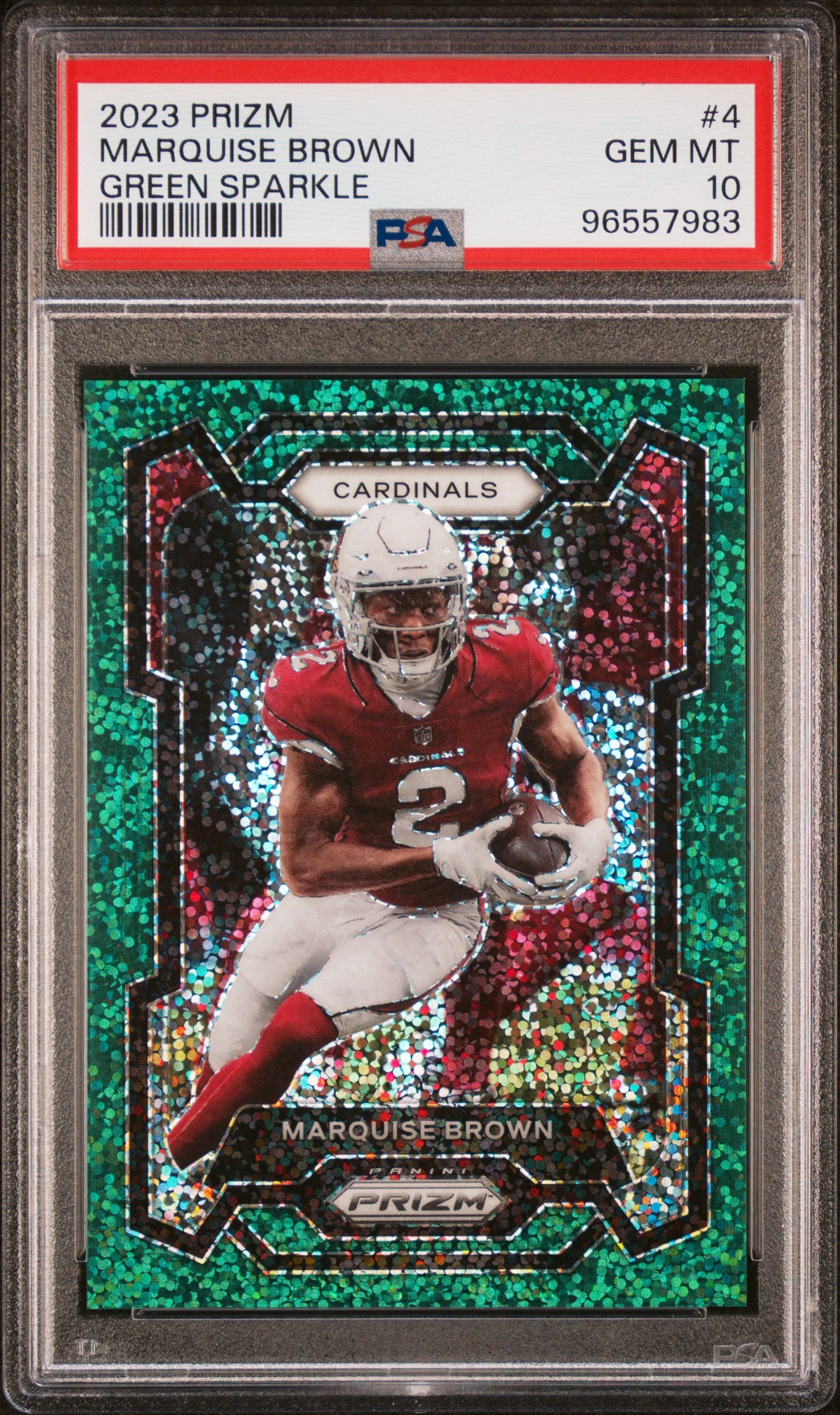 2023 Panini Prizm #4 Marquise Brown /8 Green Sparkle PSA 10