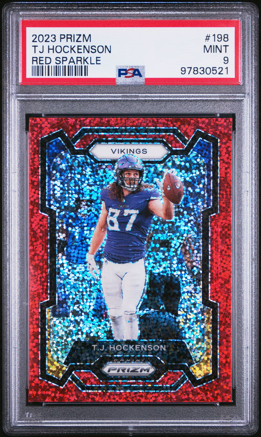 2023 Panini Prizm #198 T.J. Hockenson Red Sparkle PSA 9