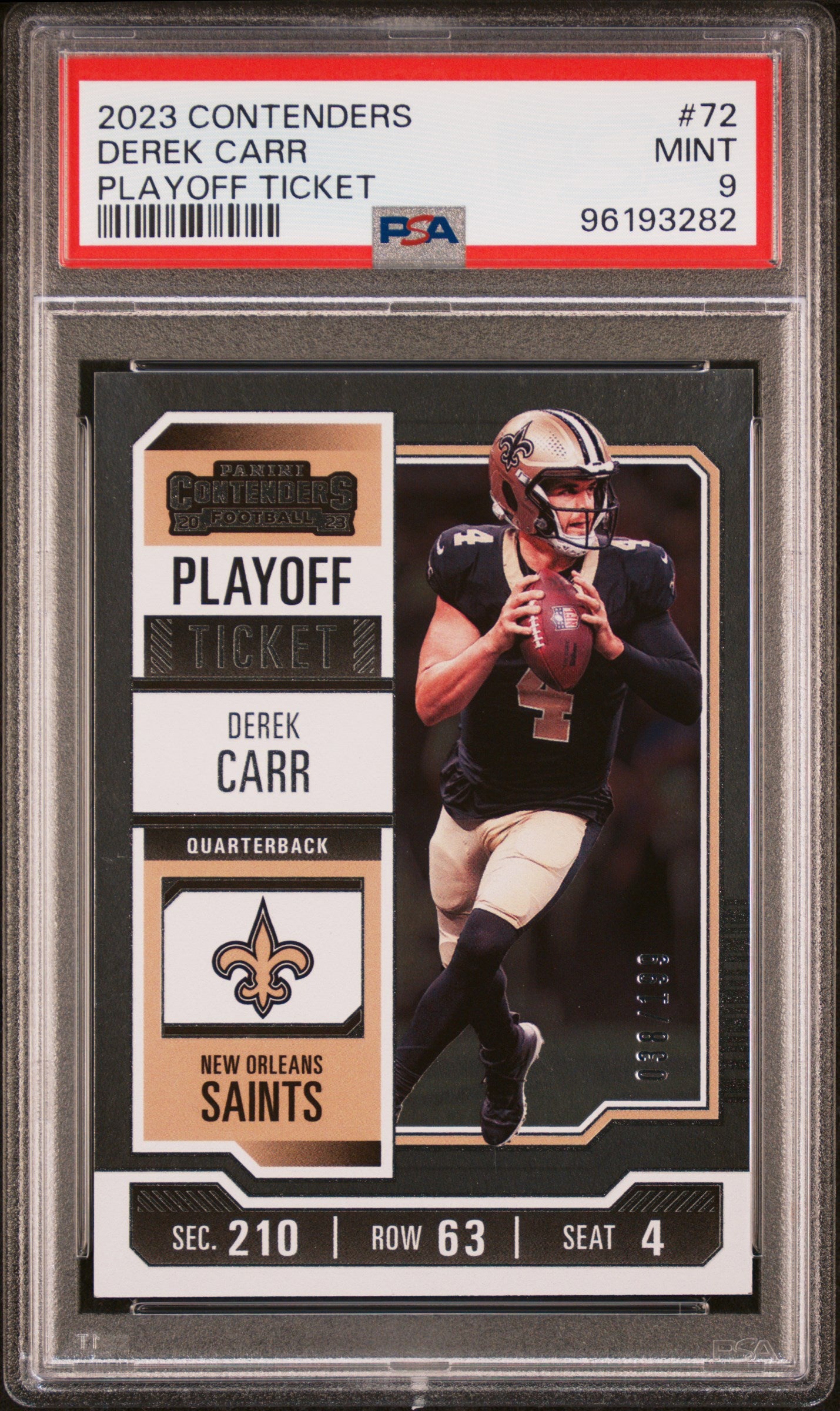 2023 Panini Contenders #72 Derek Carr /199 Playoff Ticket PSA 9