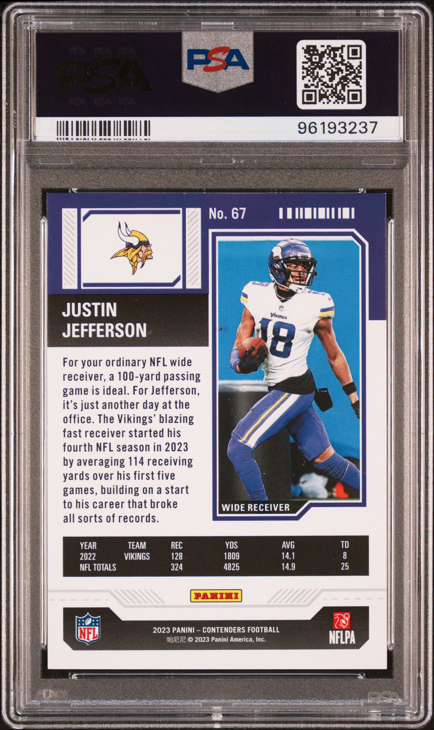 2023 Panini Contenders #67 Justin Jefferson /99 Conference Ticket PSA 9