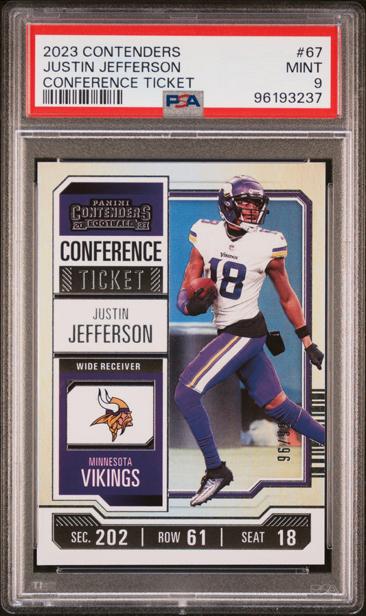 2023 Panini Contenders #67 Justin Jefferson /99 Conference Ticket PSA 9