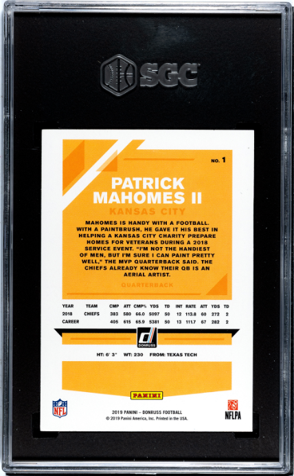 2019 Donruss Optic #1 Patrick Mahomes II SGC 8