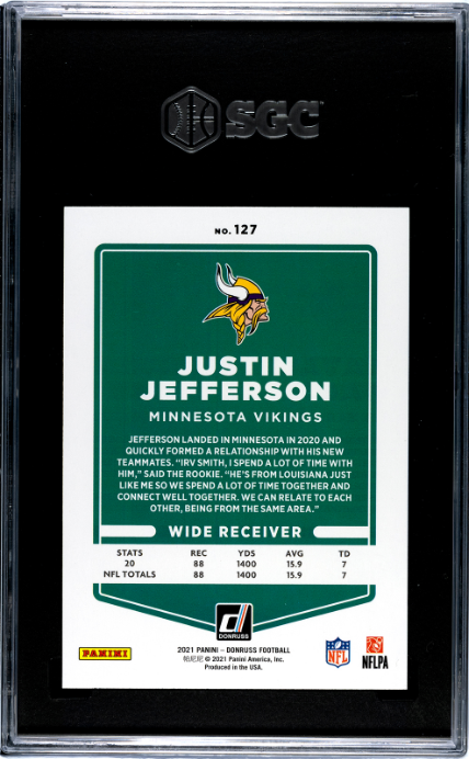 2021 Donruss #127b Justin Jefferson SGC 9.5 Vikings