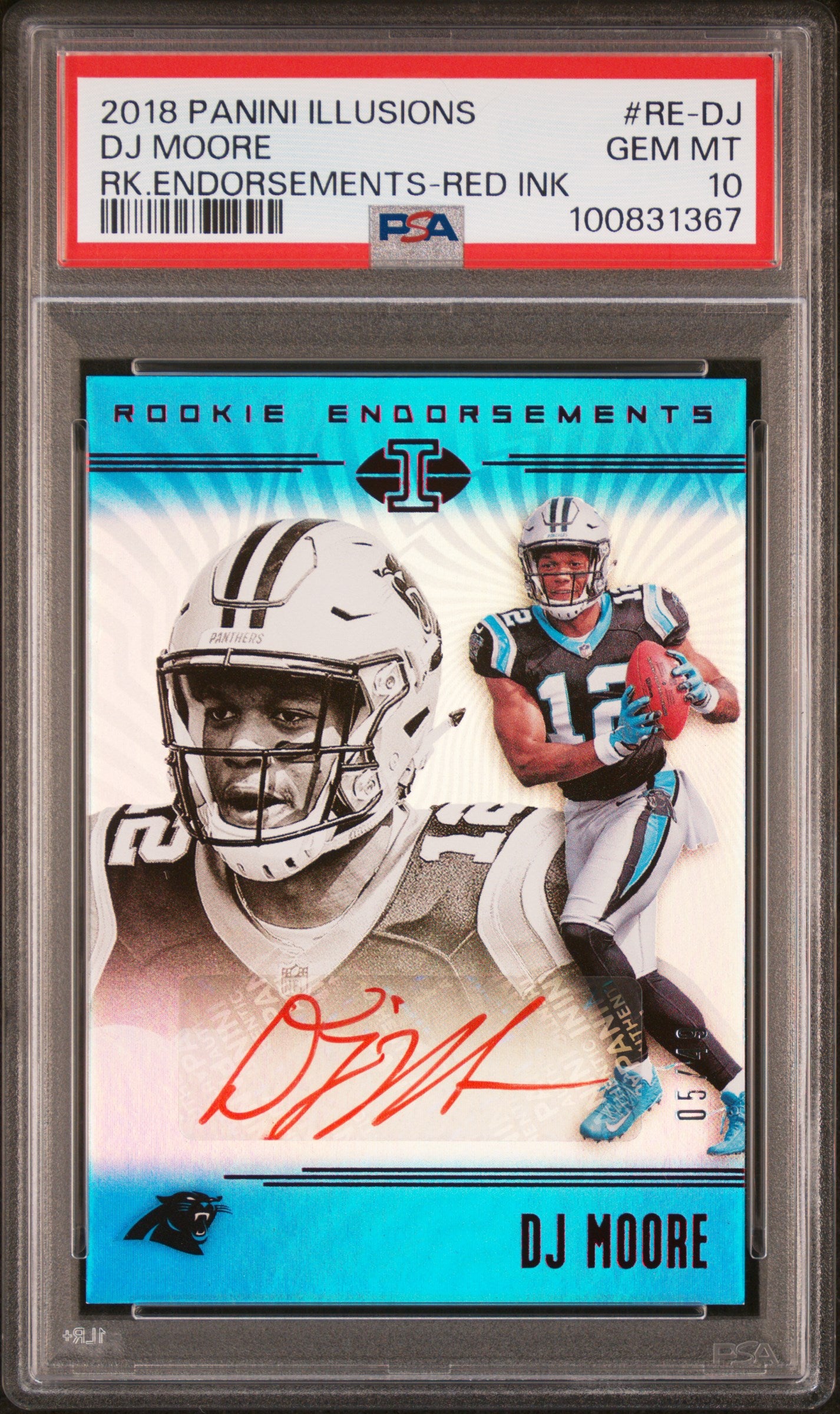 2018 Panini Illusions #RE-DJ DJ Moore 5/49 RC Endorsements Red Auto PSA 10