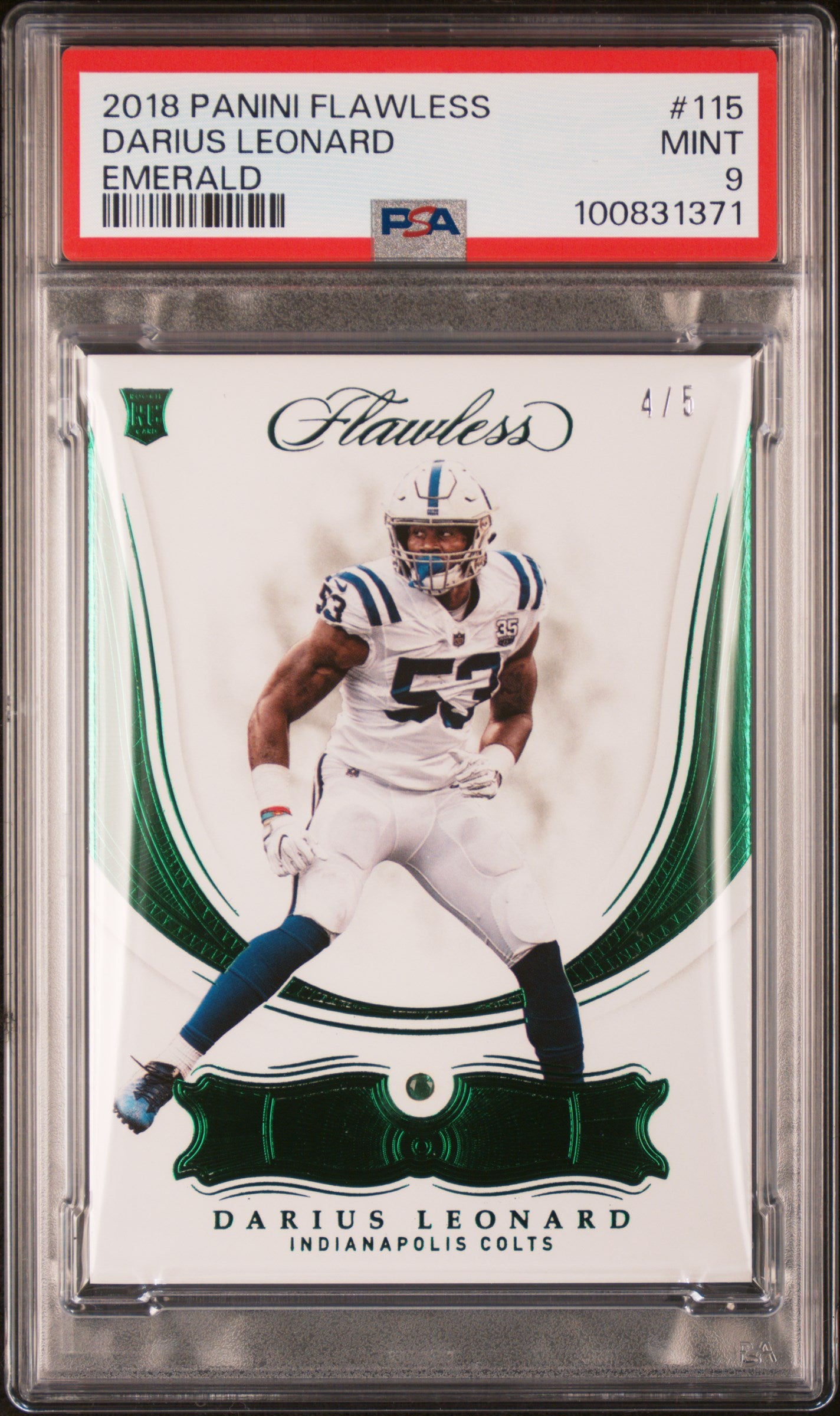 2018 Panini Flawless #115 Darius Leonard 4/5 Emerald PSA 9