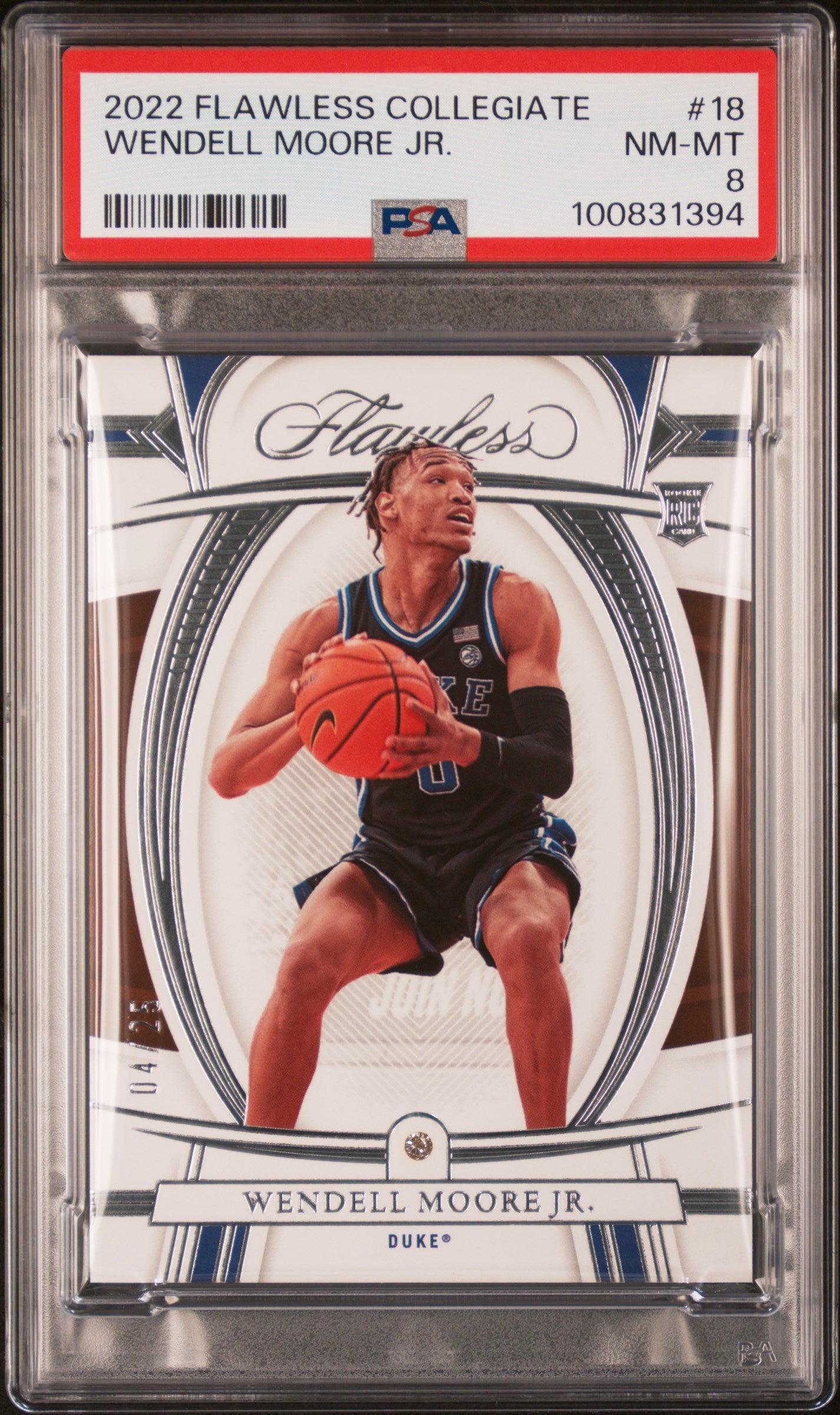 2022 Panini Flawless Collegiate #18 Wendell Moore Jr. 4/25 RC PSA 8 Pistons