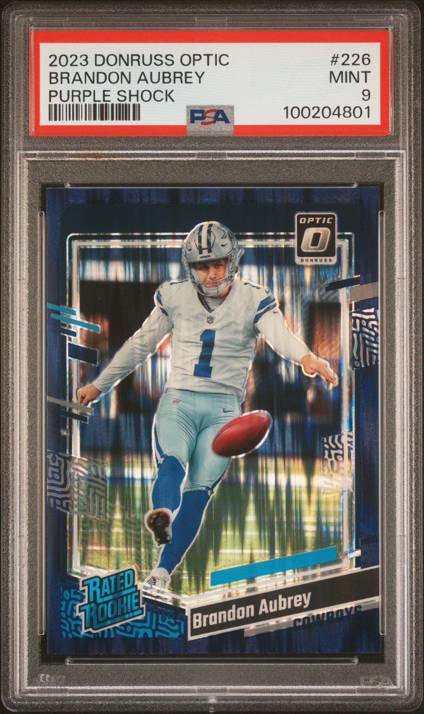 2023 Donruss Optic #226 Brandon Aubrey Purple Shock PSA 9
