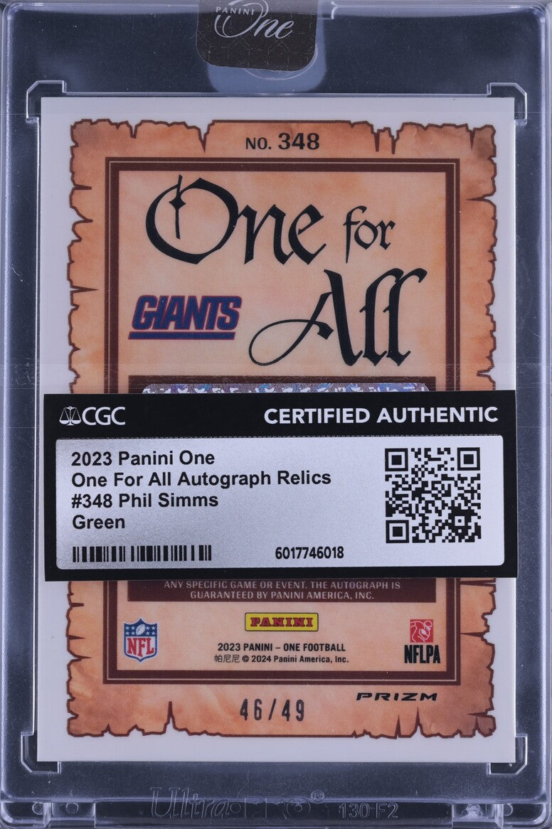 2023 Panini One #348 Phil Simms 46/49 Green One For All Patch Auto Giants