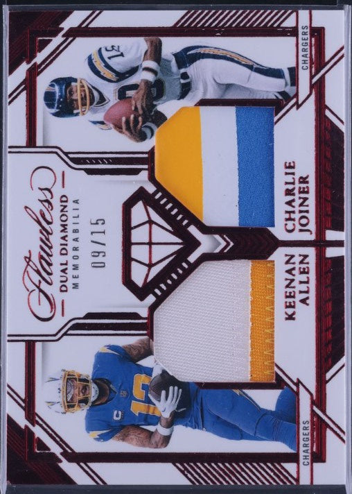 2023 Flawless #DDM-LAC Keenan Allen Charlie Joiner 9/15 Dual Diamond Patch Ruby