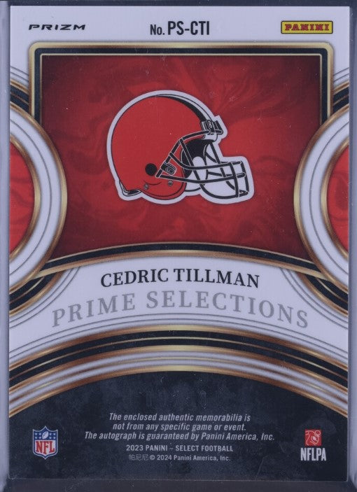 2023 Panini Select #PS-CTI Cedric Tillman Prime Selections Prizm Signatures 3/99