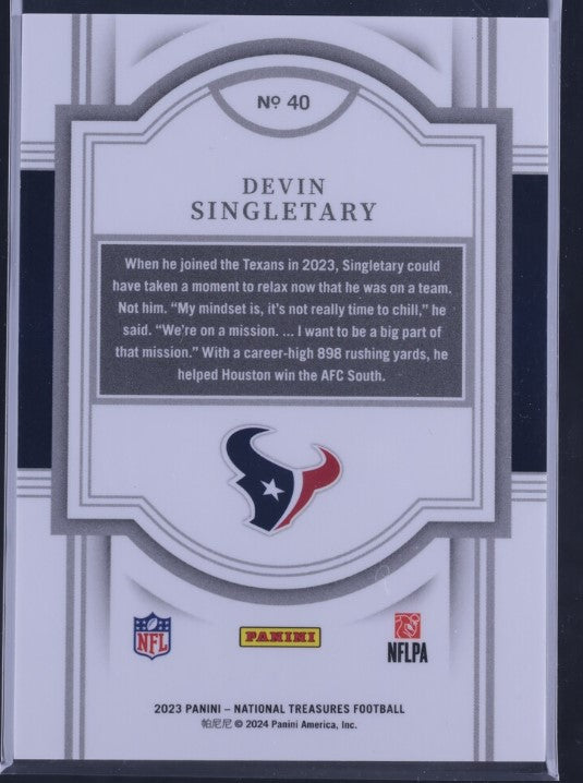 2023 Panini National Treasures #40 Devin Singletary Emerald 06/10 Texans