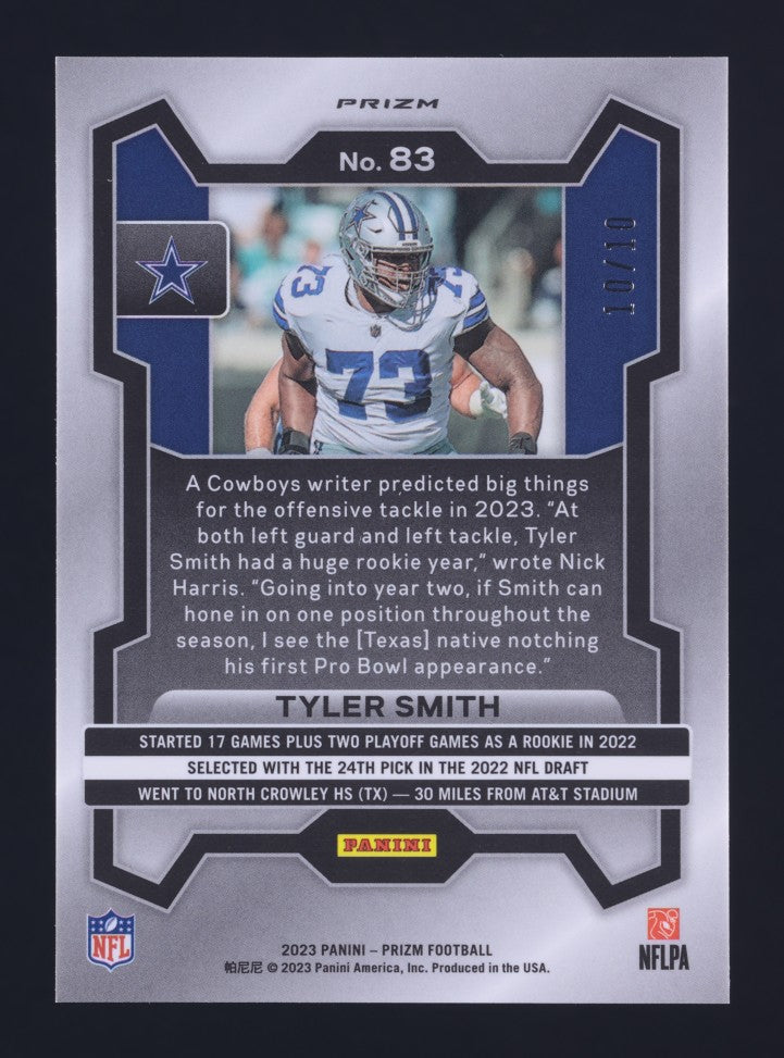 2023 Panini Prizm #83 Tyler Smith Gold Shimmer 10/10 Cowboys