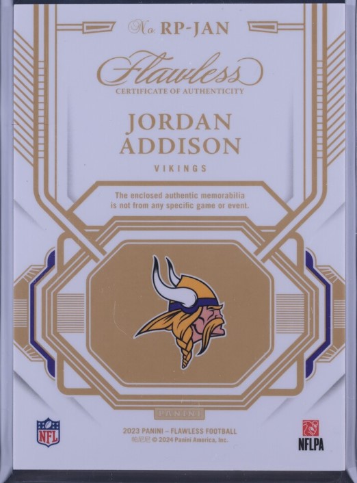 2023 Panini Flawless #RP-JAN Jordan Addison Rookie Patches Silver 03/20