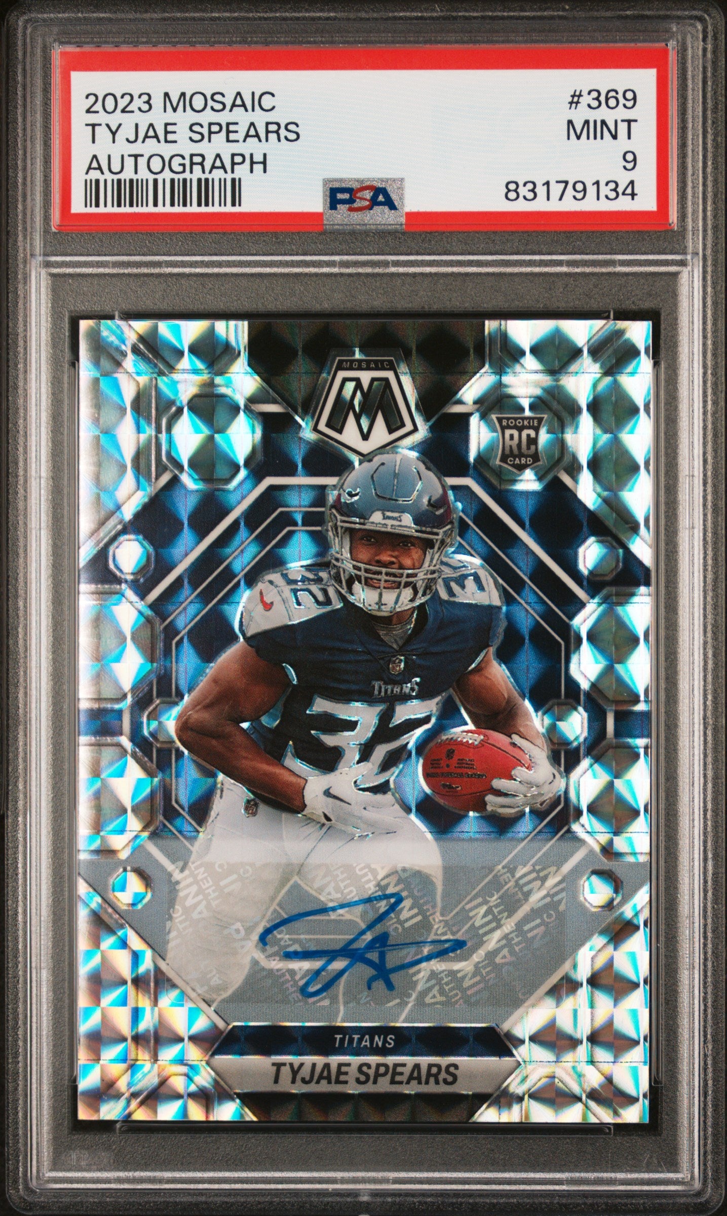 2023 Panini Mosaic #369 Tyjae Spears Rookie Autographs Mosaic PSA 9