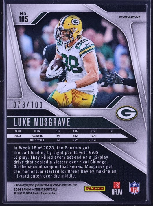 2024 Panini Prizm #105 Luke Musgrave Autographs Choice Prizm #/100