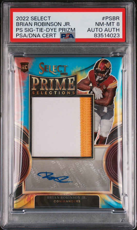 2022 Select Brian Robinson Jr. 10/25 Prime Selections Tie-Dye Patch Auto PSA 8