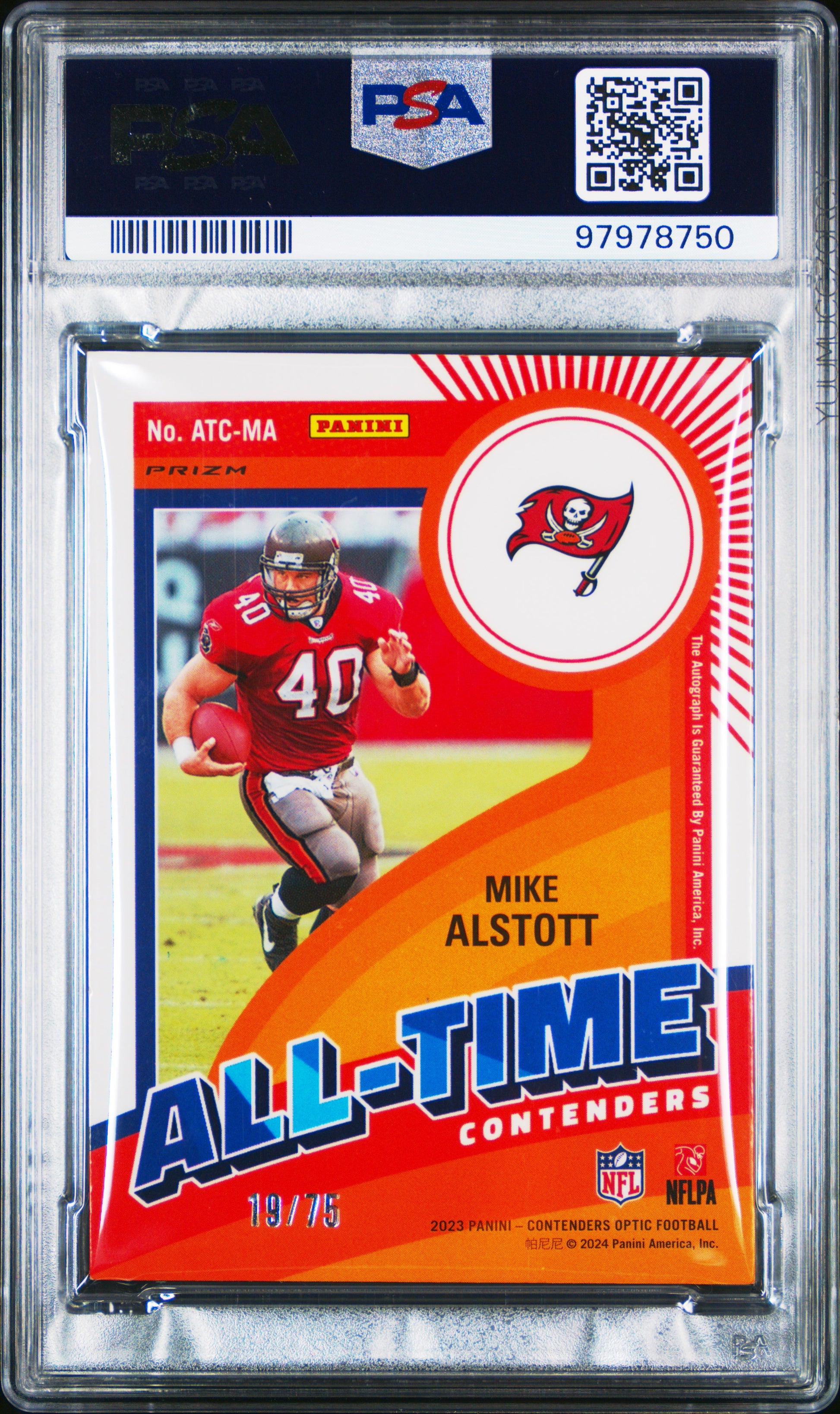 2023 Contenders Optic #ATC-MA Mike Alstott 11/75 Auto All Time Contenders PSA 8