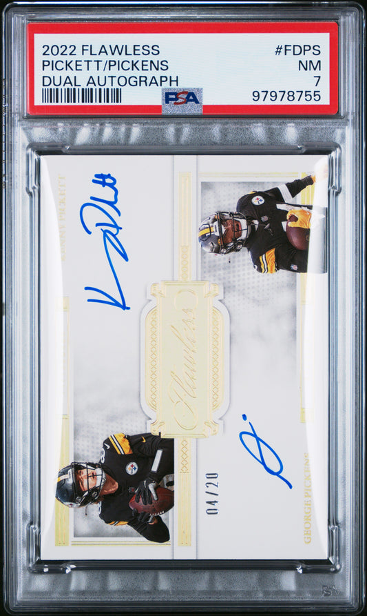 2022 Panini Flawless #FD-PS Kenny Pickett / George Pickens 4/20 Dual Auto PSA 7