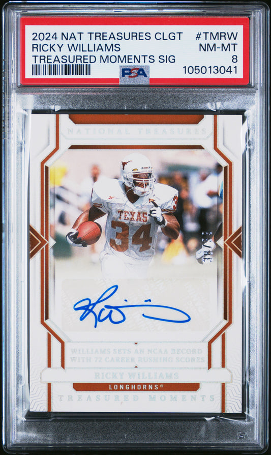 2024 National Treasures Ricky Williams Treasured Moments Auto Silver PSA 8 /39
