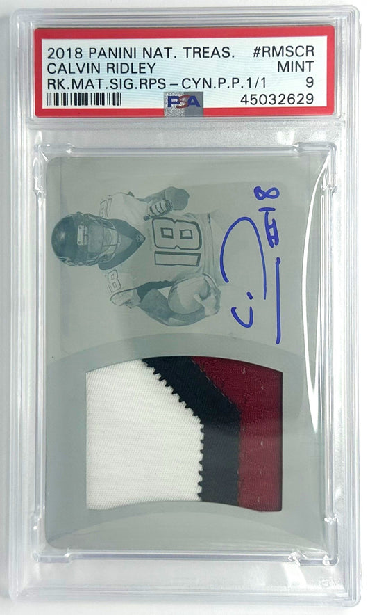 2018 National Treasures Calvin Ridley RC Patch Auto Printing Plate PSA 9 1/1