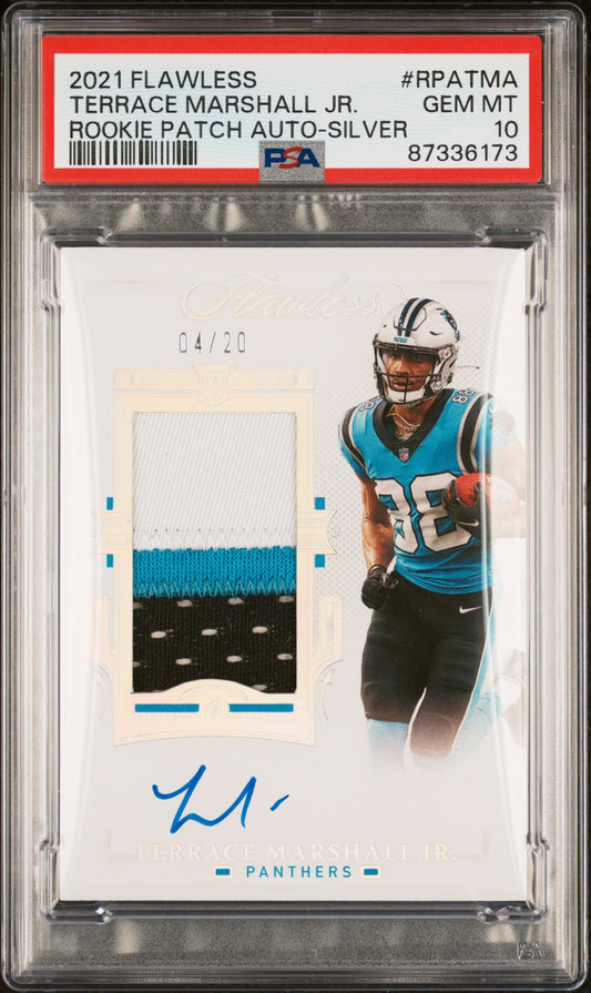 2021 Flawless #RPA-TMA Terrace Marshall Jr. 4/20 RC Patch Auto Silver PSA 10
