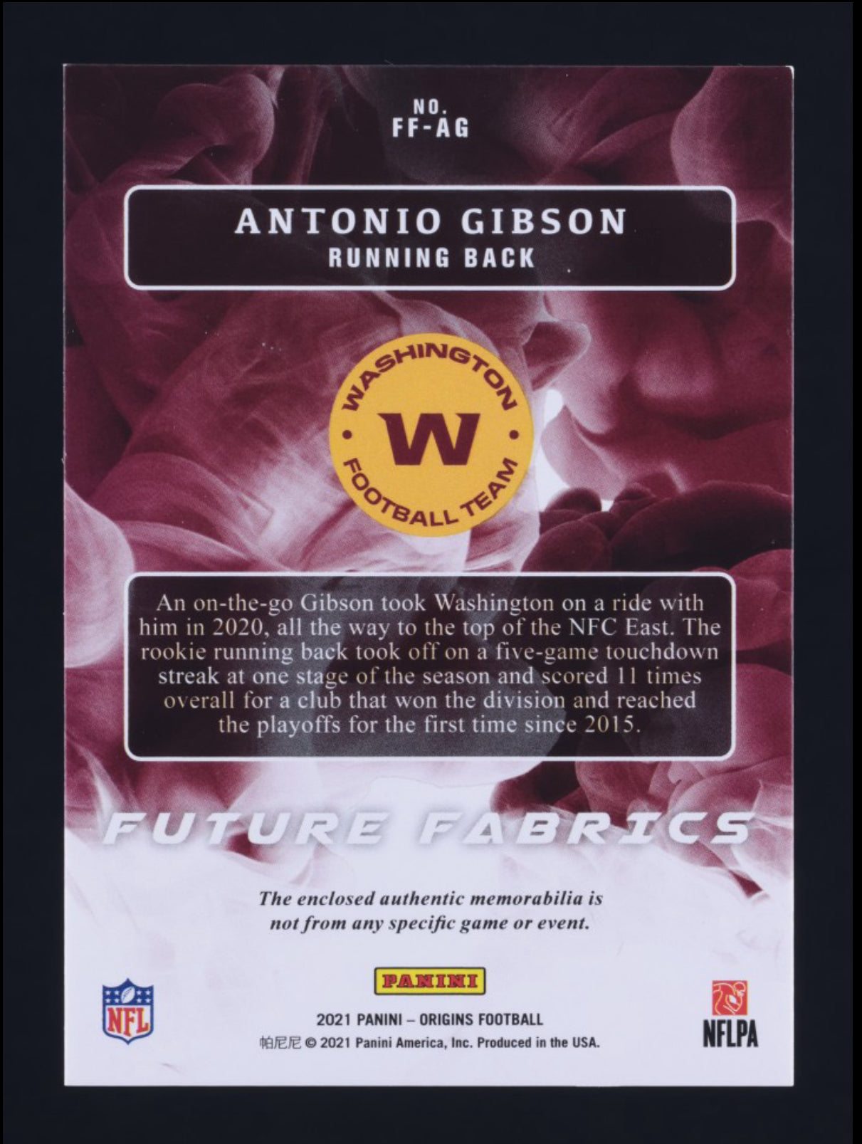 2021 Panini Origins Antonio Gibson Future Fabrics 10/10 Ff-ag eBay 1/1